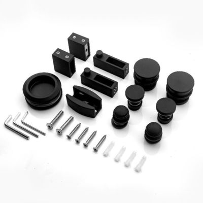 İyi fiyat Kaydırıcı Kapı Track Barn Kit Duş Donanım Aksesuarları Cam Paslanmaz Çelik Matt Siyah çevrimiçi